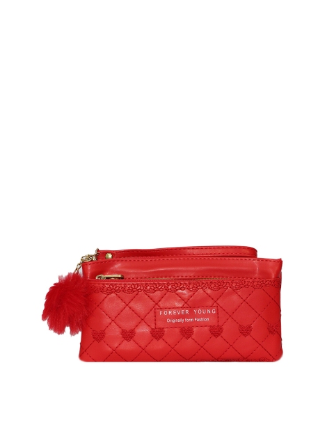 

LELYS Women Red Embroidered PU Zip Around Wallet