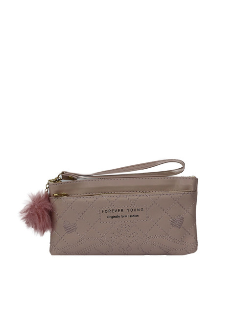 

LELYS Women Taupe Abstract Textured PU Envelope Wallet