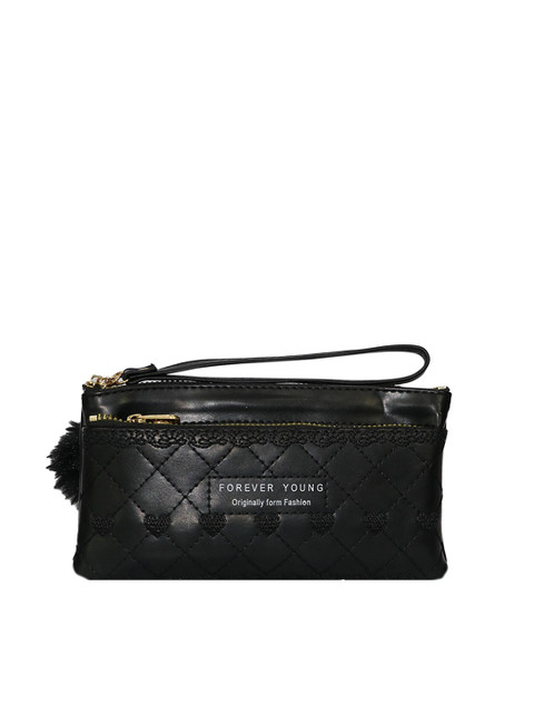 

LELYS Women Black Embroidered PU Zip Around Wallet