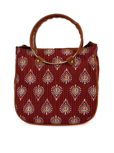 

LELYS Maroon Ethnic Motifs Printed Structured Tote Bag