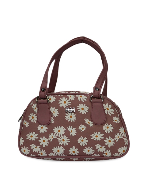 

LELYS Brown Floral Printed PU Structured Handheld Bag