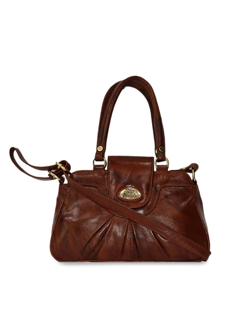 

LELYS Brown Leather Structured Shoulder Bag with Bow Detail