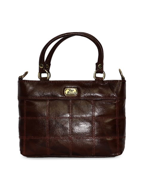 

LELYS Brown Textured Leather Structured Handheld Bag with Tasselled