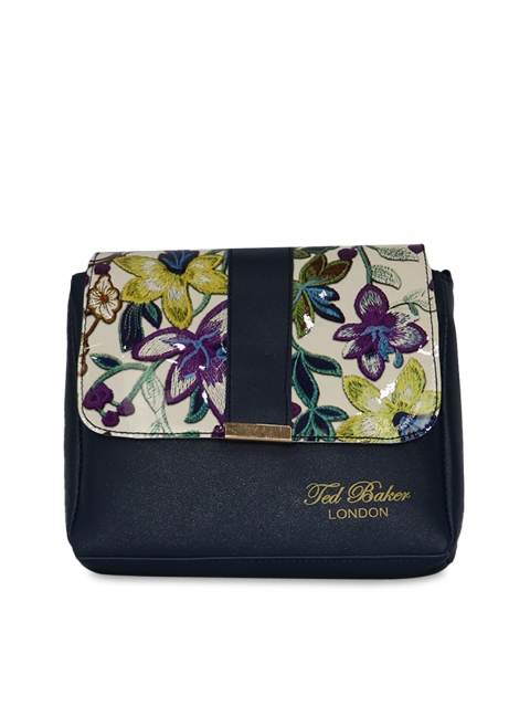 

LELYS Blue Floral Printed PU Structured Sling Bag