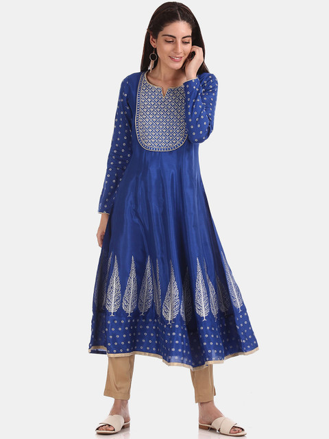 

Anahi Women Blue Ethnic Motifs Printed Embroidered Anarkali Kurta