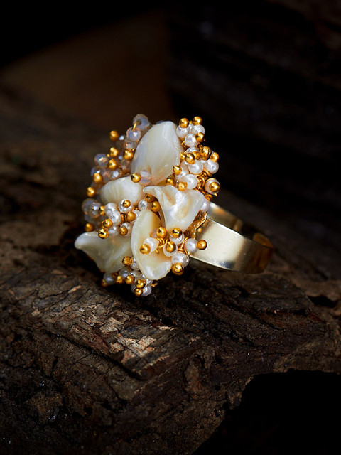 

D'oro Gold-Plated & White Crystal-Studded Finger Ring