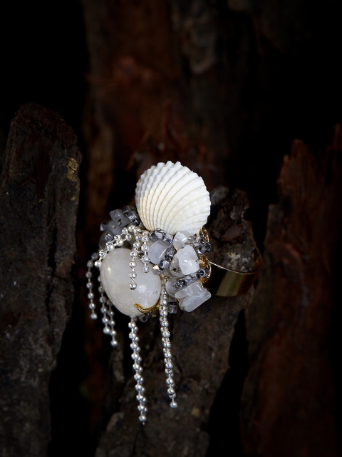 

D'oro Gold-Plated White Stone-Studded Uneven Beaded Adjustable Finger Ring