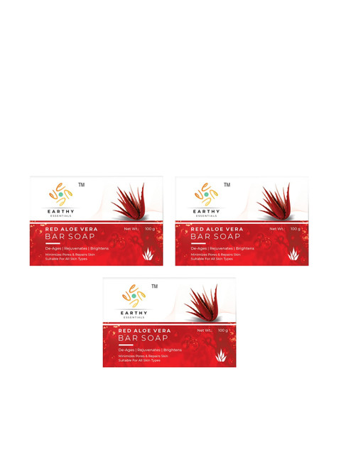 

EARTHY ESSENTIALS Set of 3 Aloe Vera Soap 300 gm, Red