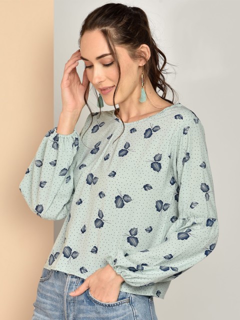 

CHIMPAAANZEE Sea Green Floral Print Top