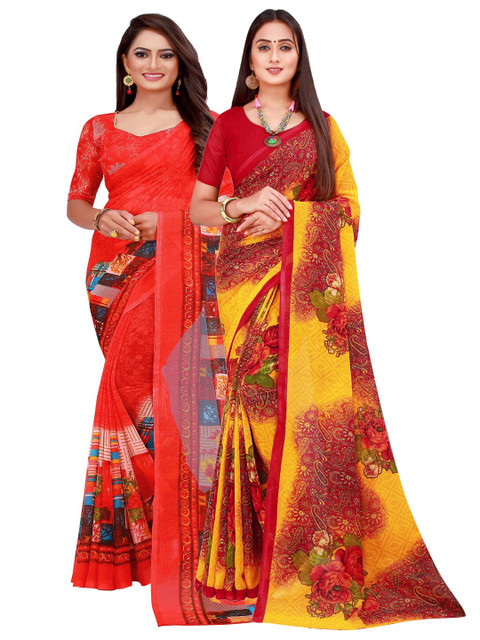 

Florence Set of 2 Pure Georgette Saree, Red