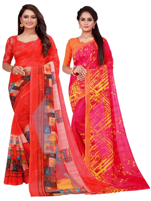 

Florence Pack of 2 Printed Pure Georgette Sarees, Coral
