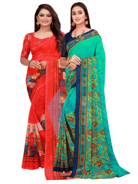 

Florence Pack of 2 Green & Red Printed Pure Georgette Saree