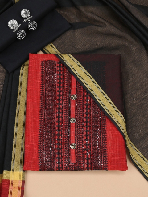 

Soch Maroon & Black Embroidered Pure Chanderi Silk Unstitched Dress Material