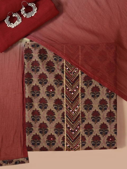 

Soch Brown & Red Printed Pure Cotton Unstitched Dress Material