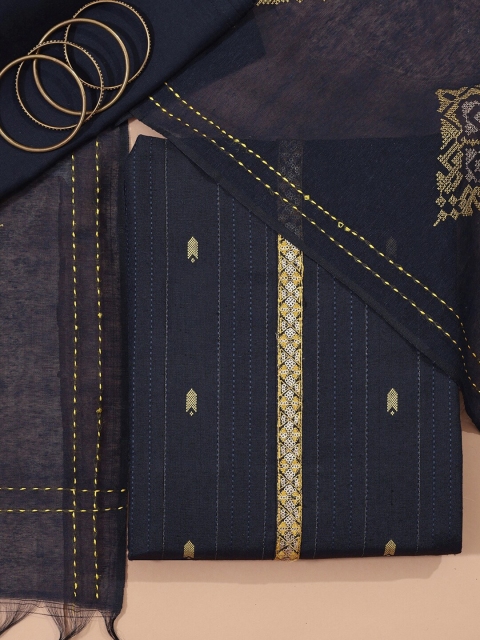 

Soch Navy Blue & Gold-Toned Embroidered Pure Cotton Unstitched Dress Material