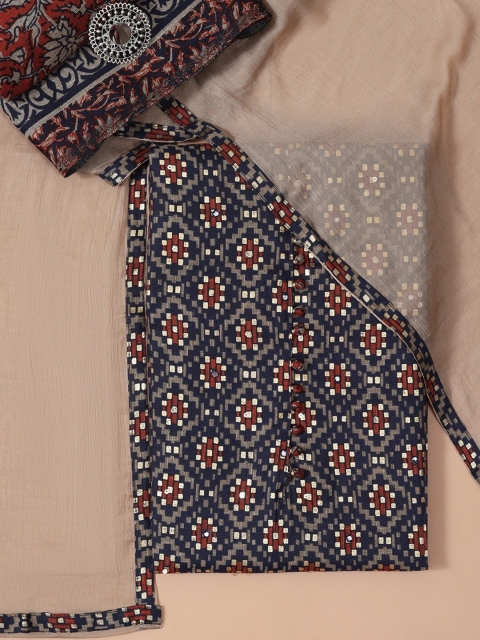 

Soch Blue & Red Printed Viscose Rayon Unstitched Dress Material