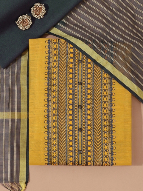 

Soch Mustard & Blue Embroidered Pure Silk Unstitched Dress Material