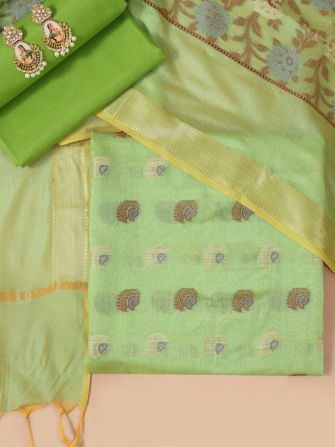 

Soch Green & Gold-Toned Chanderi Unstitched Dress Material