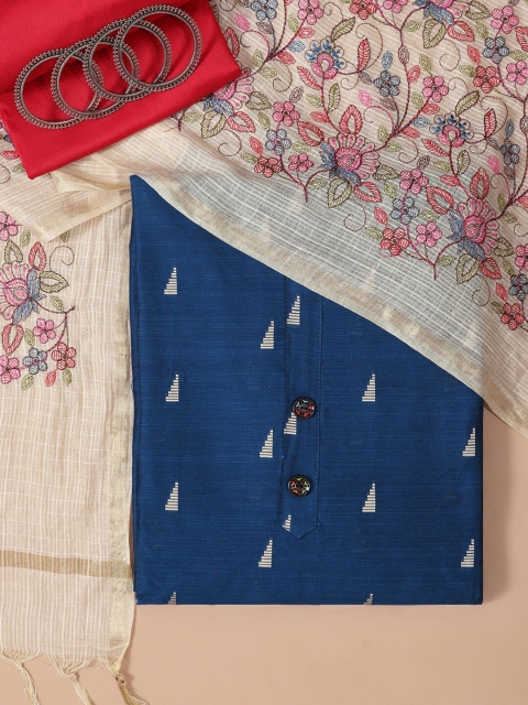 

Soch Blue & Off White Pure Silk Unstitched Dress Material