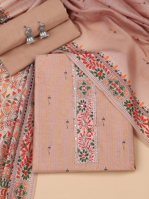 

Soch Beige & Teal Printed Unstitched Dress Material