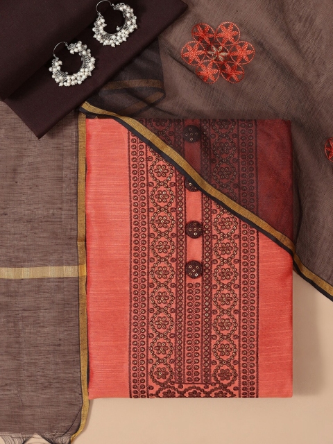 

Soch Brown & Peach Embroidered Silk Unstitched Dress Material