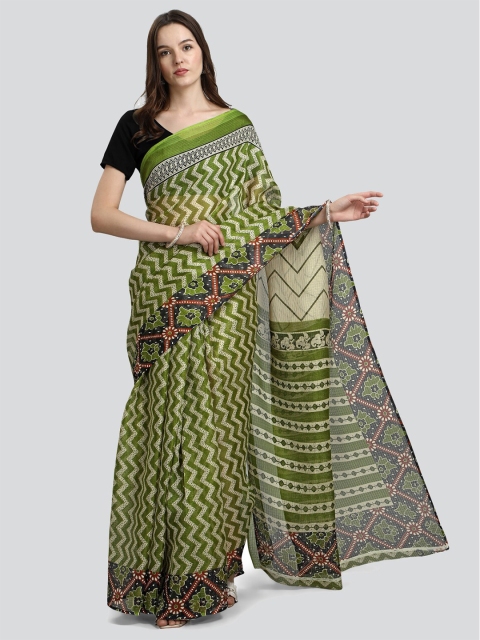 

KALINI Green & White Kota Chex Printed Saree