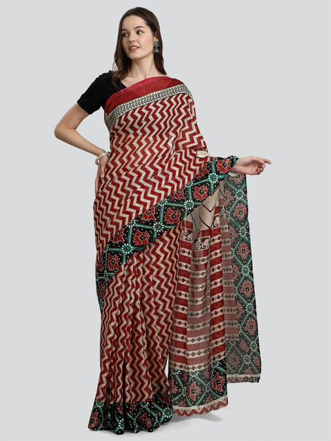 

KALINI Maroon & Cream-Coloured Kota Saree