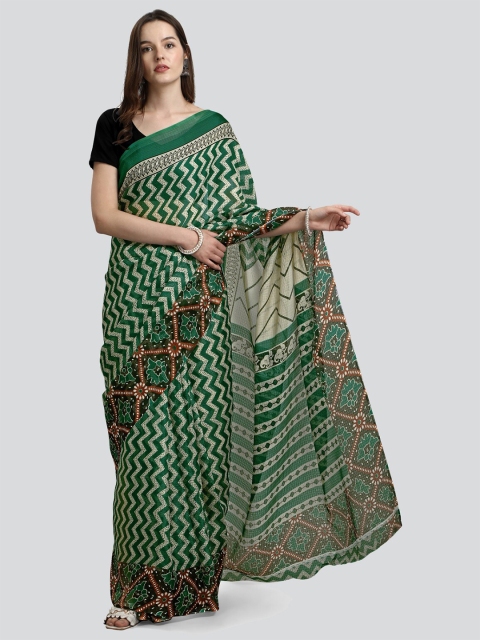 

KALINI Green & White Kota Cotton Blend Saree