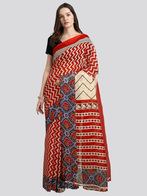 

KALINI Red & Cream-Coloured Printed Cotton Blend Kota Saree