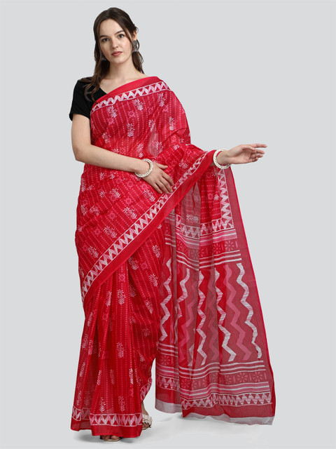 

KALINI Red & White Floral Pure Cotton Saree
