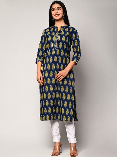 

Swasti Blue Paisley Printed Cotton Kurta