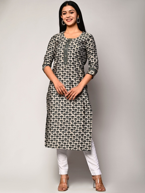 Swasti Green Floral Printed Silk Kurta