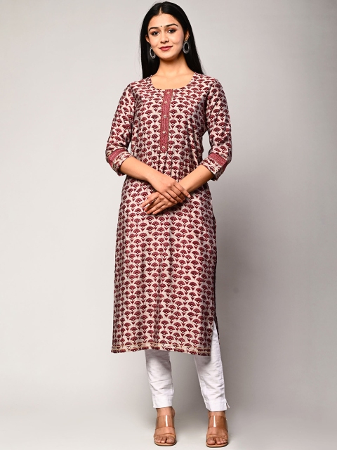 Swasti Maroon Floral Printed Silk Kurta