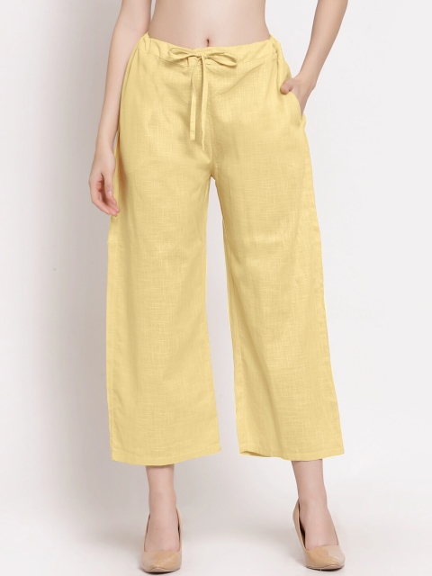 

PATRORNA Women Yellow Solid Cropped Palazzos