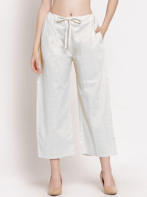 

PATRORNA Women White Cropped Culottes Trousers