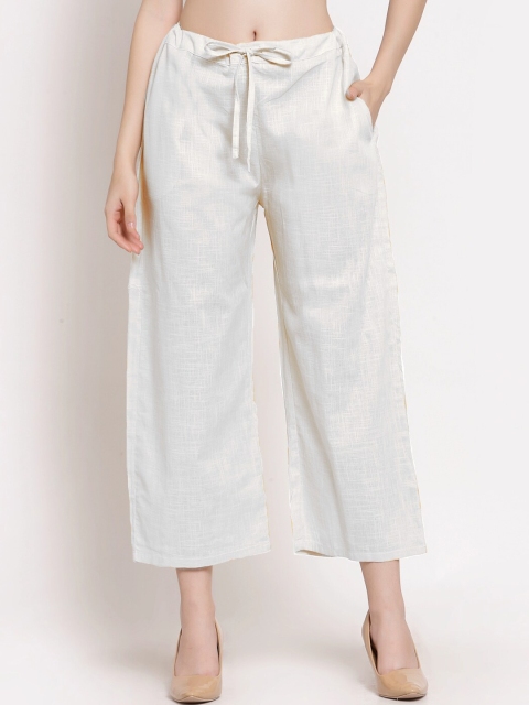 

PATRORNA Women Off White Solid Cropped Palazzos