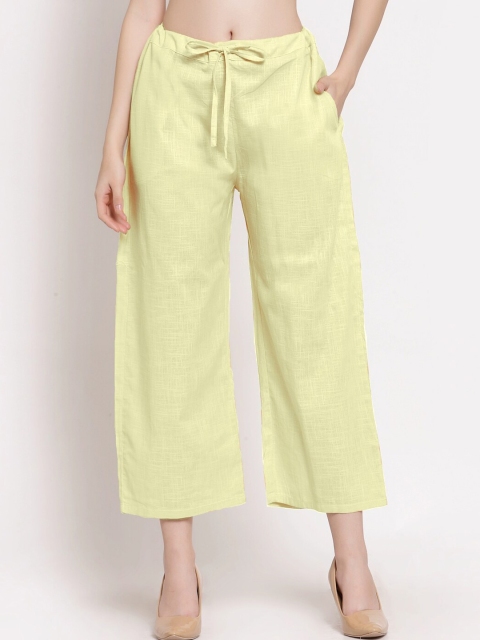 

PATRORNA Women Yellow Solid Cropped Palazzos