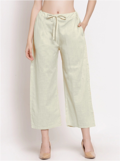 

PATRORNA Women Off White Solid Cropped Palazzos