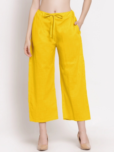 

PATRORNA Women Mustard Yellow Solid Cropped Palazzos