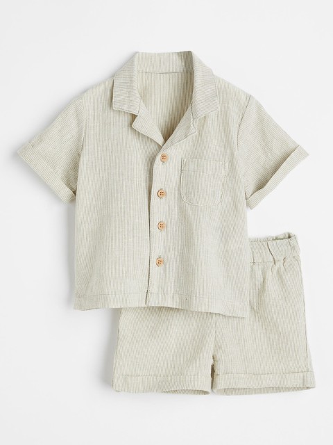 

H&M Boys Green & White Striped 2-Piece Linen-Blend Set
