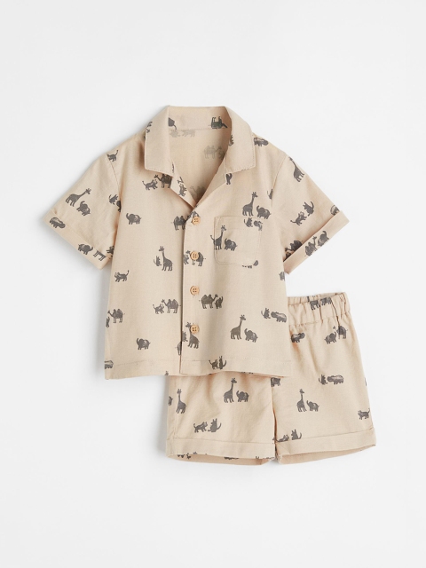 

H&M Beige Linen-Blend Shirt & Shorts