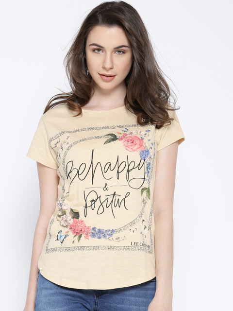 

Lee Cooper Women Beige Printed Round Neck T-shirt
