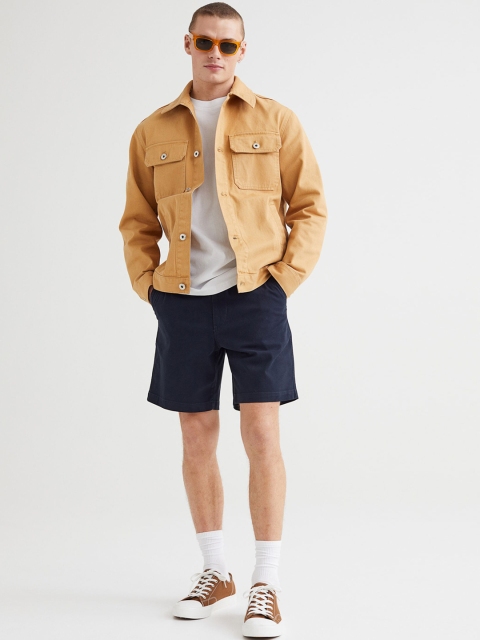 

H&M Men Navy Blue Regular Fit Cotton Chino Shorts