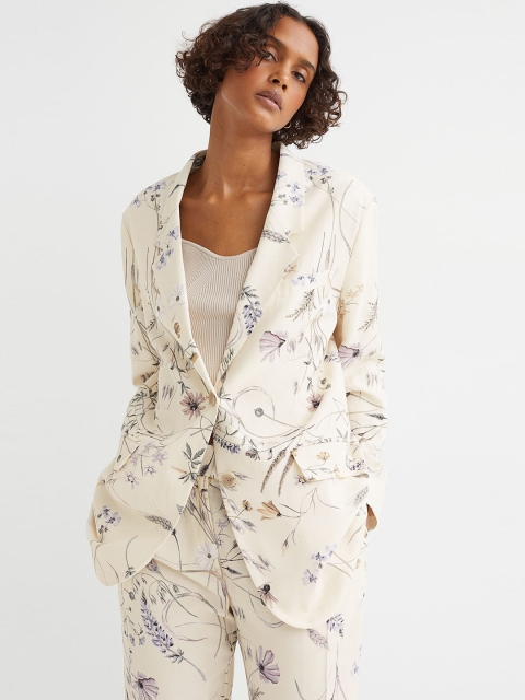 

H&M Beige Printed Oversized Jacket