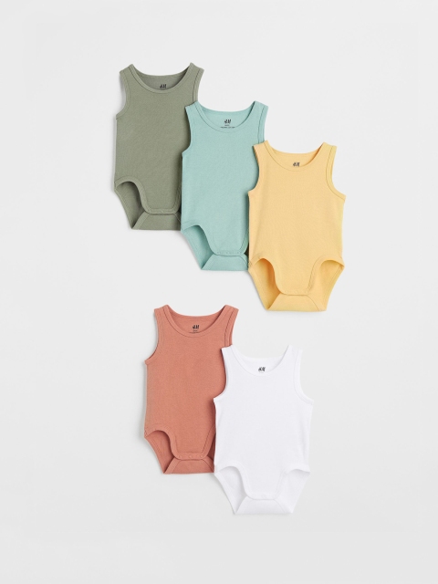 

H&M Girls Pack of 5 Sleeveless Bodysuits, Green