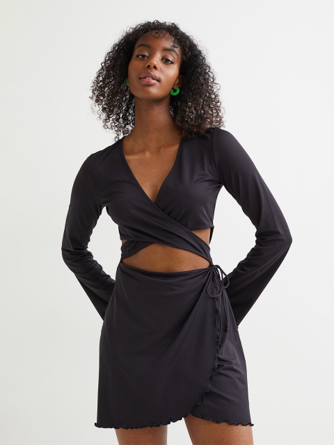 

H&M Women Black V-Neck Wrap Dress
