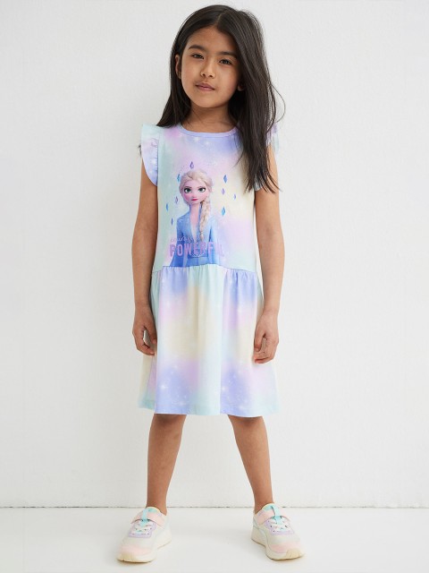 

H&M Girls Multicolored Frozen Printed Cotton Dress, Multi