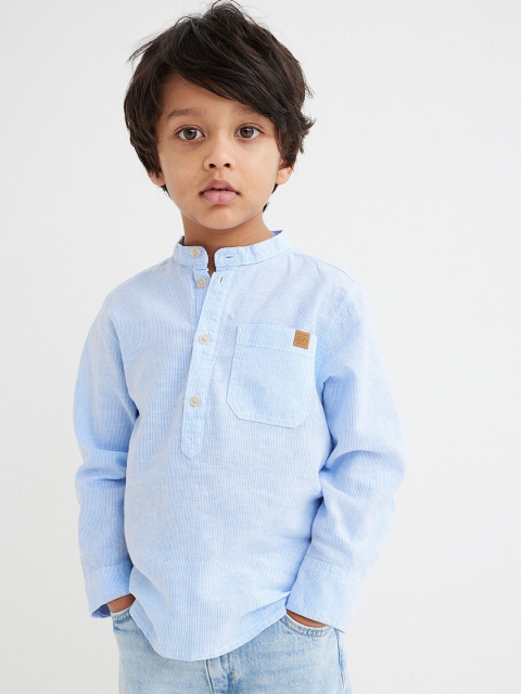 

H&M Boys Blue Linen-Blend Grandad Shirt