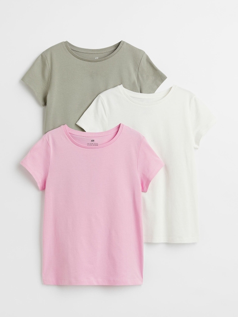 

H&M Green & Pink 3-Pack Cotton T-Shirts, White