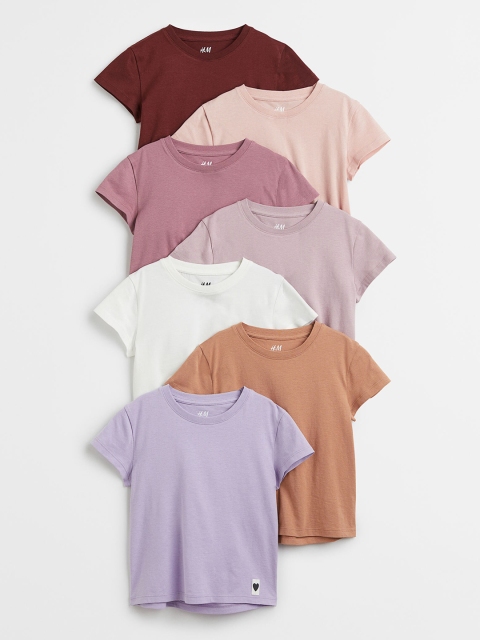 

H&M Girls Pure Cotton 7 Pack T-Shirts, Lavender